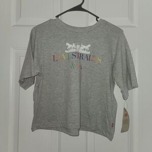 LEVI’S 90s Rainbow Logo Cropped T Shirt Tee Size XL Big Girls Youth Gray